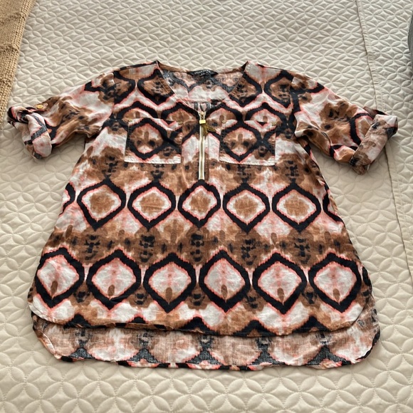 Ellen Tracy 100% linen tunic multicolor blouse Size: PS but feels like size S - Picture 3 of 10